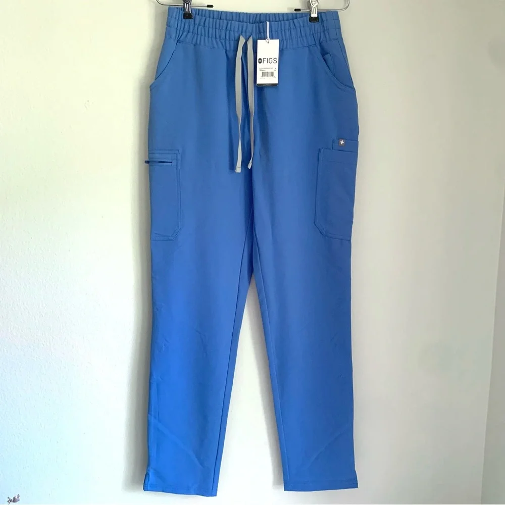 TALL Figs High Waisted Yola Skinny Scrub Pants in Ceil Blue - Picture 3 of 8